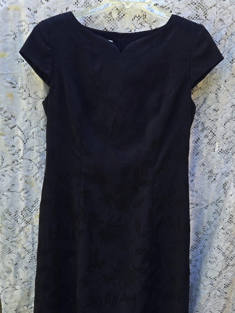 Little Black Dress - Unique neckline, Tapered waist. Brocade; Size 6 Talbot